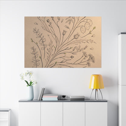 Dried Flowers Canvas Art | Spring Japandi Minimal Line Art