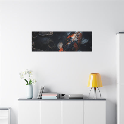 Koi Pond Canvas Art | Winter Dark Japandi Shadow Zen Art