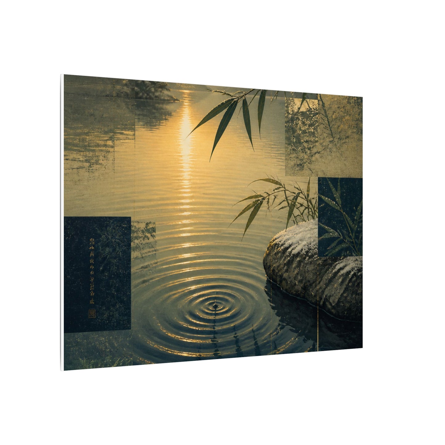 Zen Water Ripple in Golden Hour | Ukiyo E Inspired Canvas Art