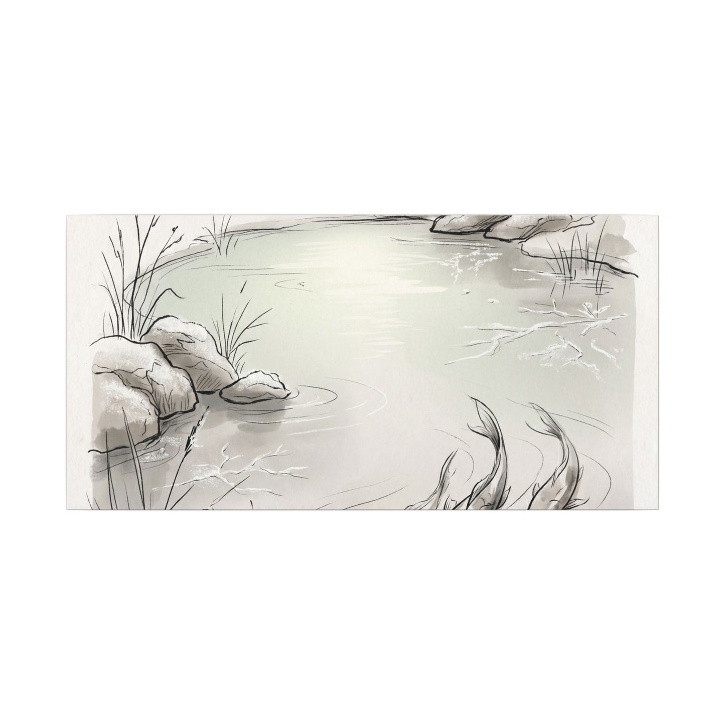 Koi Pond Minimal Line Canvas Art | Cozy Japandi Art