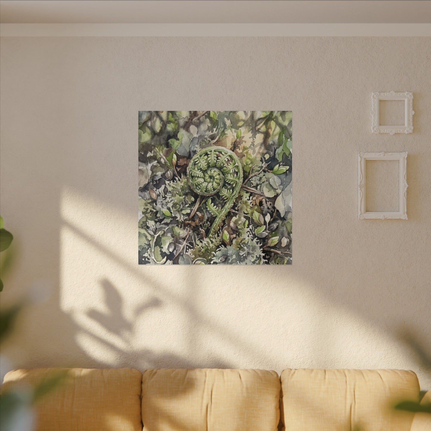 Fern Unfurling Spring Canvas Art | Japandi Neutral Design