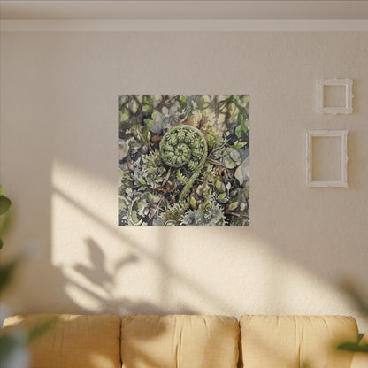 Fern Unfurling Spring Canvas Art | Japandi Neutral Design