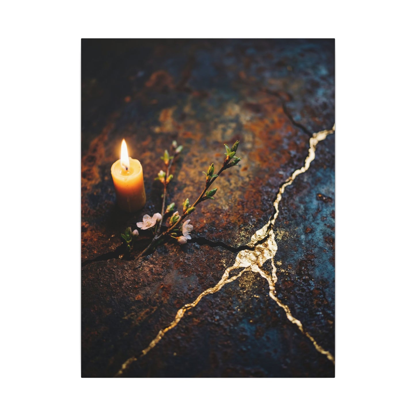Kintsugi Rust Patina in Candlelight | Gold Repair Canvas Art