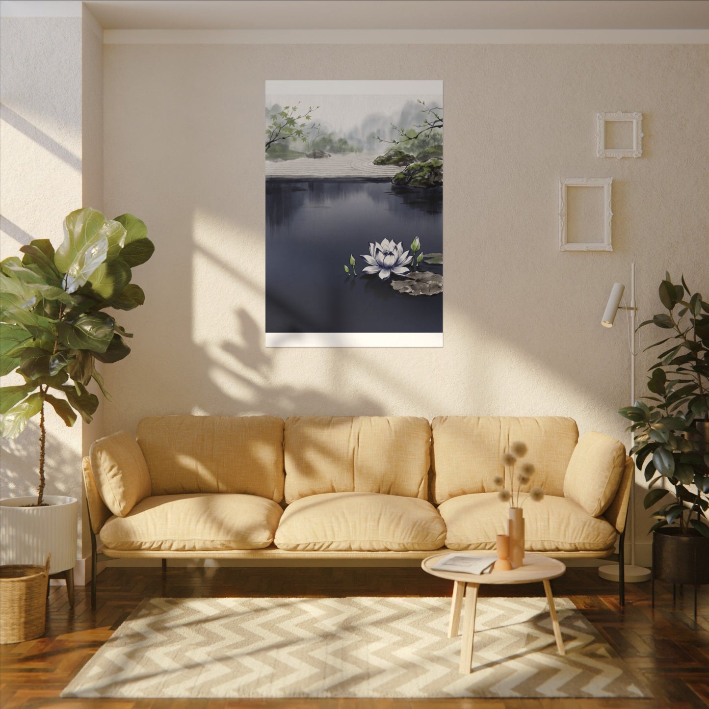 Lotus Flower Karesansui Canvas Art | Tranquil Zen Art