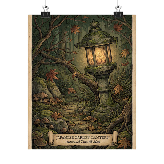 Autumn Stone Lantern Vintage Botanical Wall Art Print | Earthy Decor Art Print