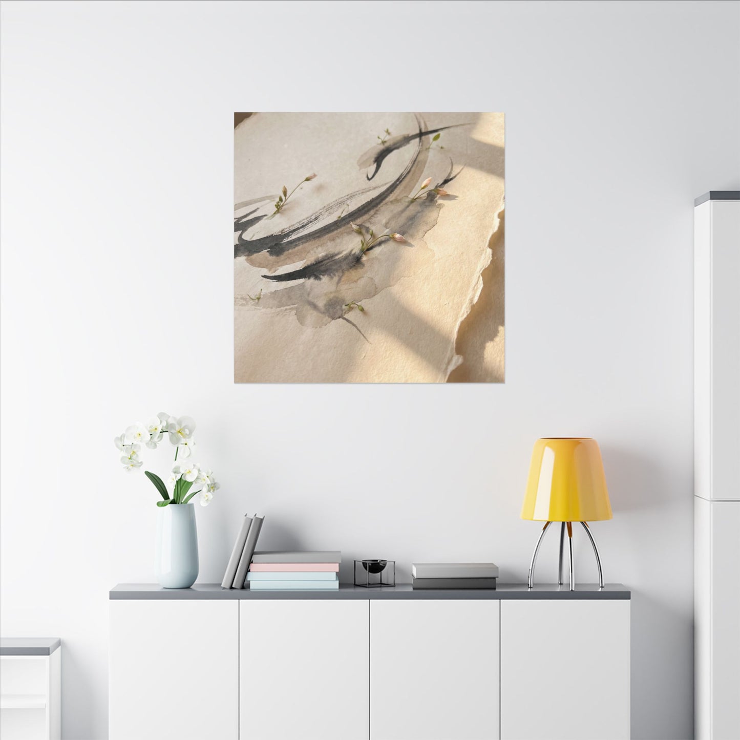 Ink Brushstroke Watercolor Canvas Art | Neutral Japandi Art