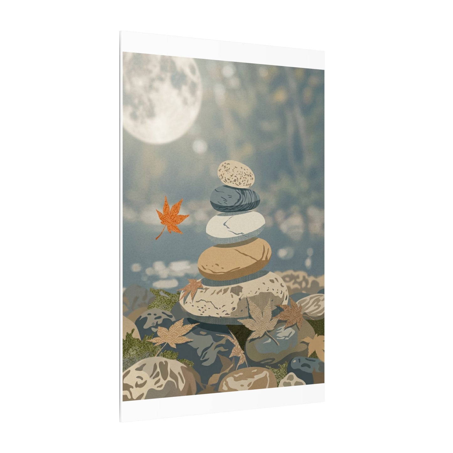 Warm River Stones Canvas Art - Japanese Pattern Japandi