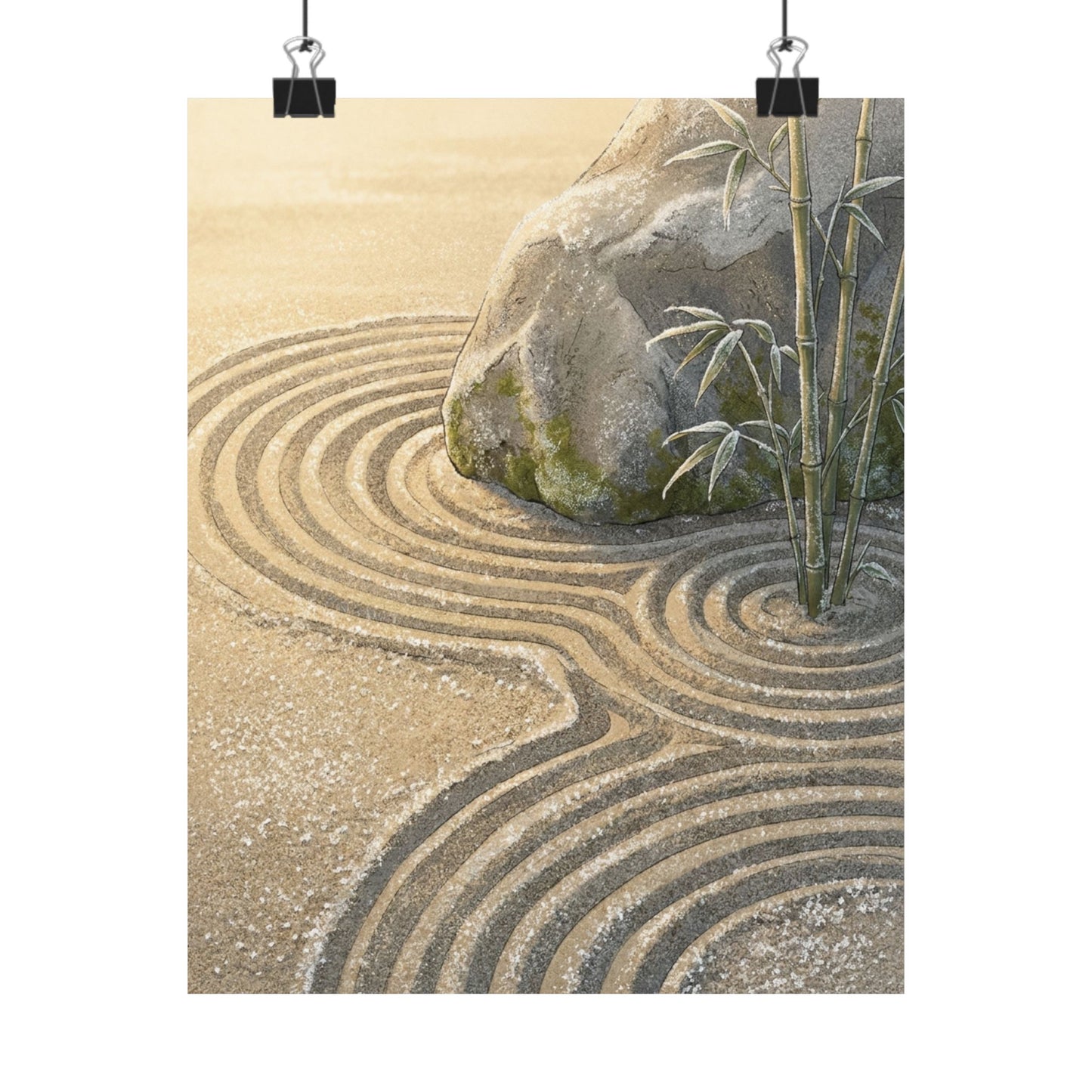 Rock Garden Ukiyo E Inspired Wall Art Print | Peaceful Zen Art