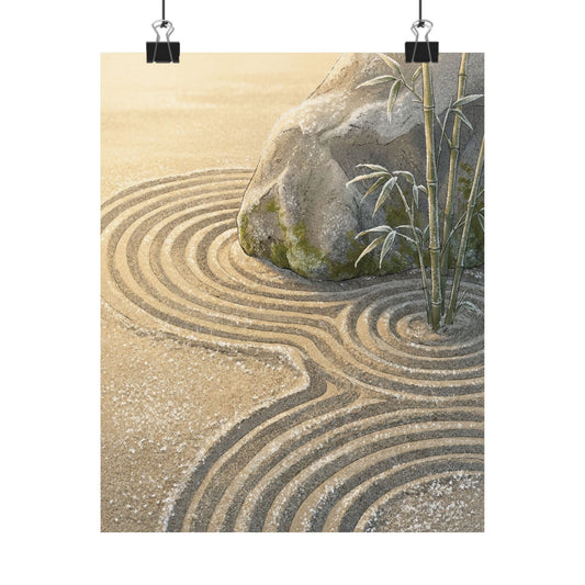 Rock Garden Ukiyo E Inspired Wall Art Print | Peaceful Zen Art