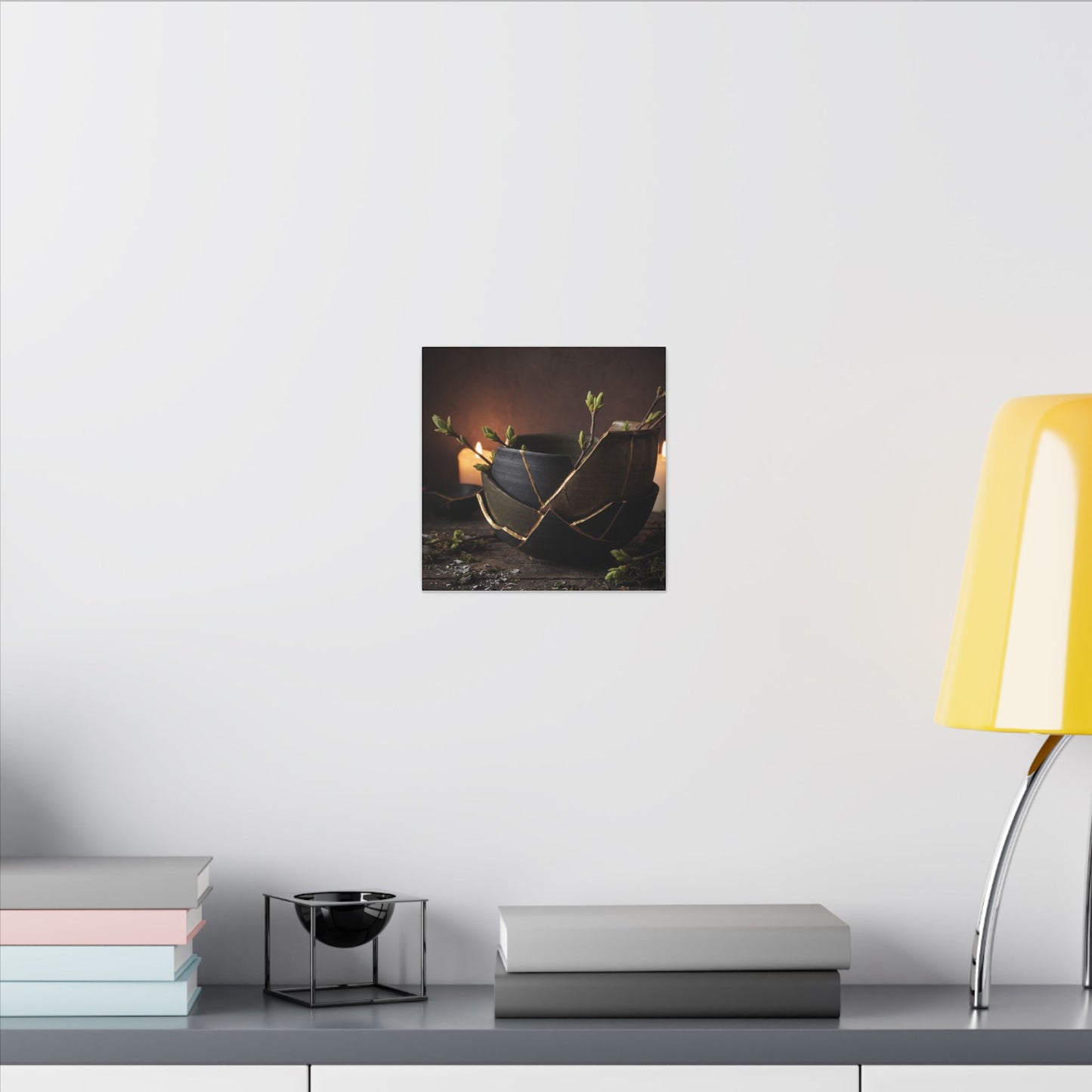 Broken Pottery Spring Canvas Art | Dark Japandi Luxurious Design