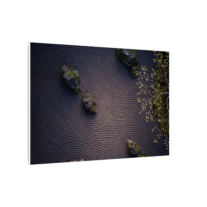 Dark Japandi Rock Garden in Dawn | Shadow Zen Canvas Art