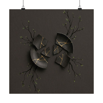Dark Japandi Broken Pottery in Overcast | Charcoal Ink Wall Art Print