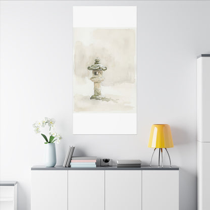Stone Lantern Winter Canvas Art | Japandi Earthy Design
