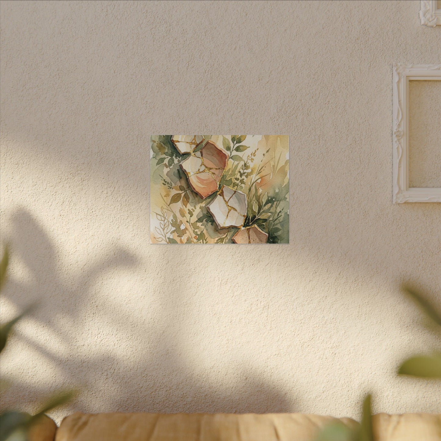 Japandi Broken Pottery in Golden Hour | Watercolor Canvas Art