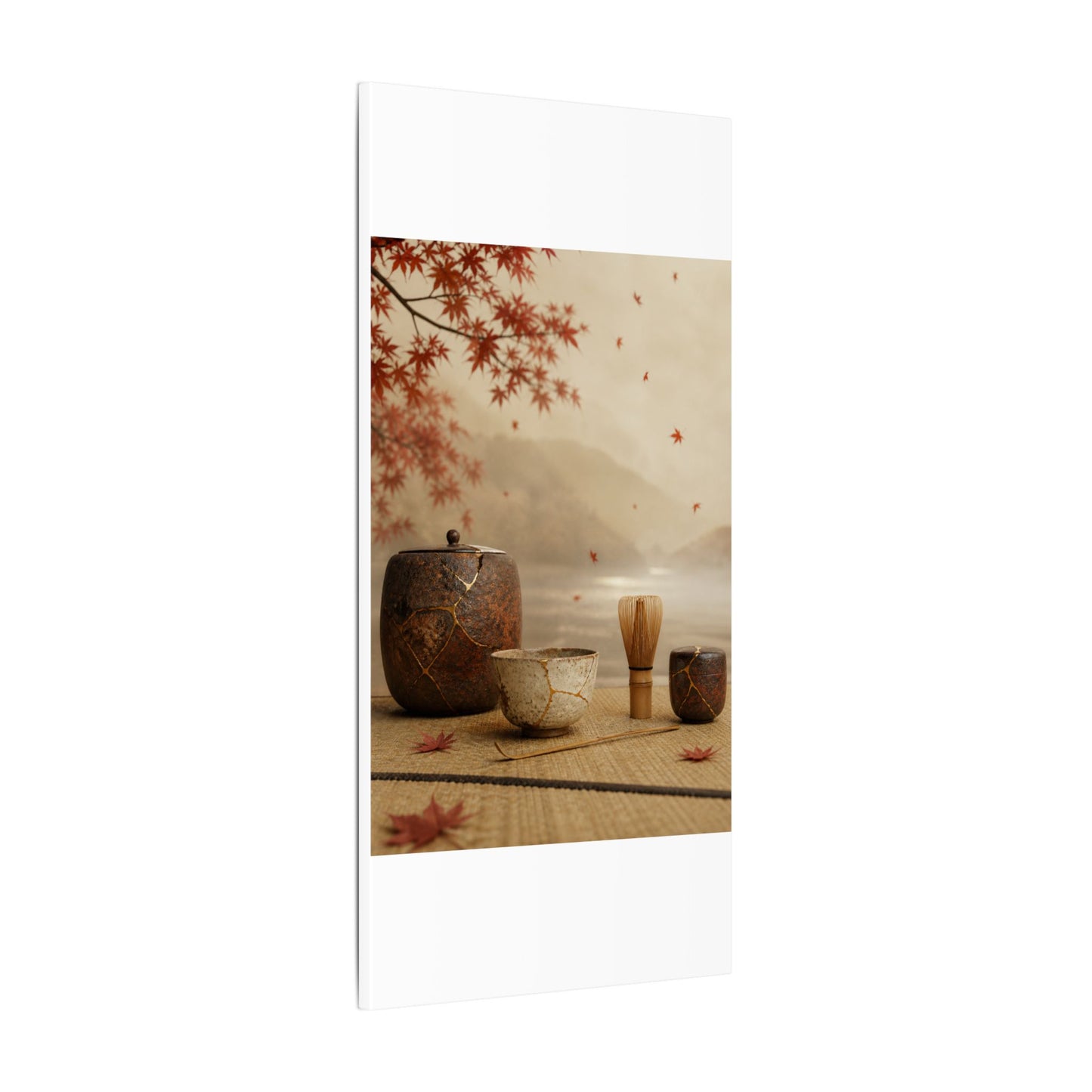 Tea Ceremony Canvas Art | Autumn Kintsugi Gold Vein Art