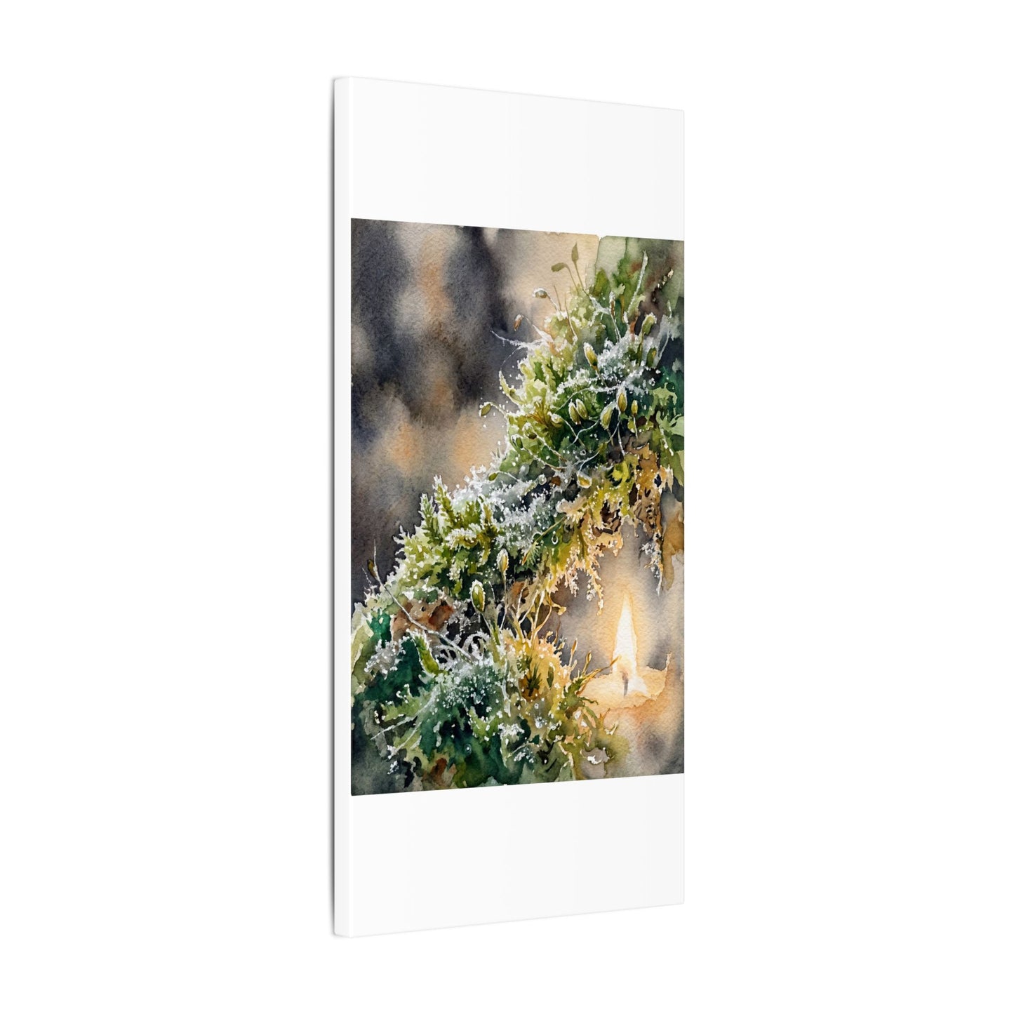 Winter Moss Close Up Watercolor Canvas Art | Neutral Decor