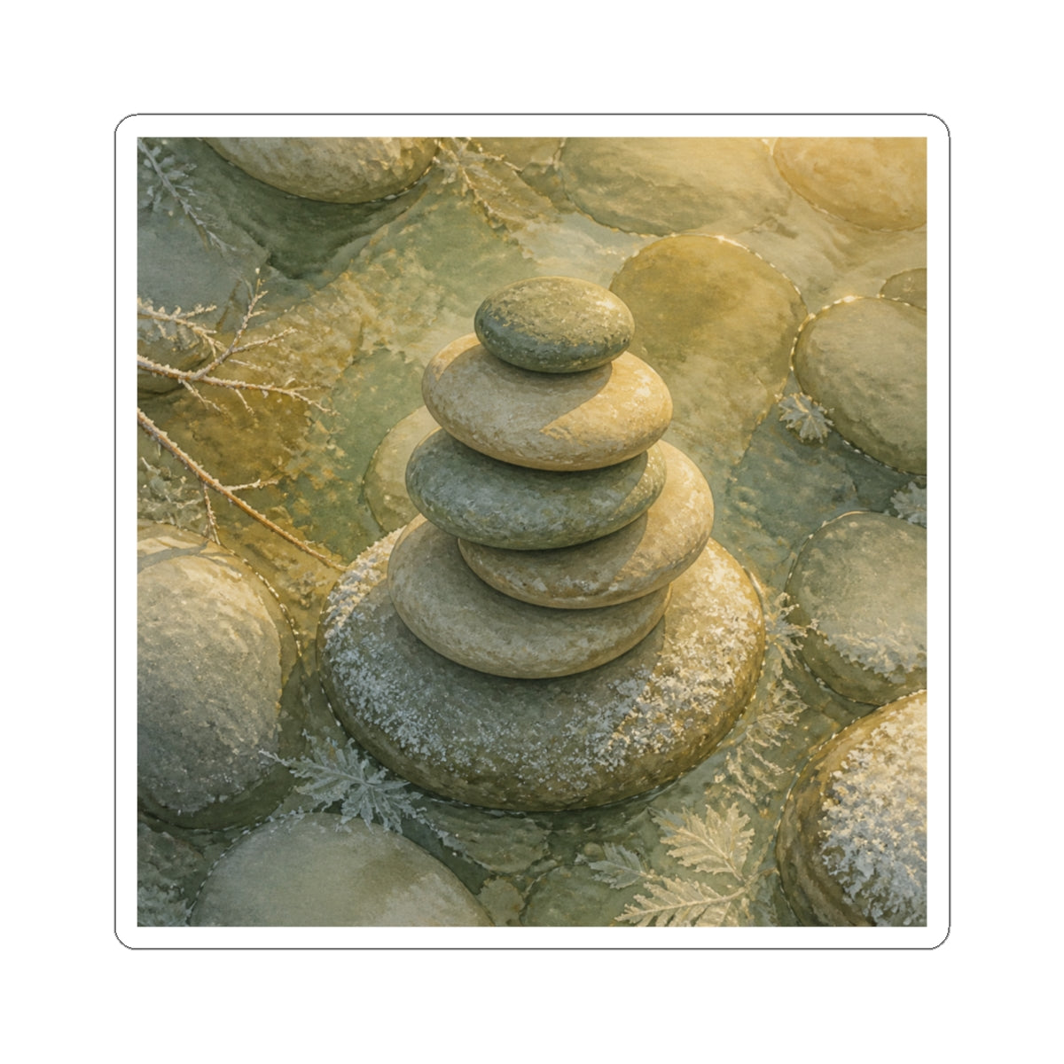 Winter River Stones Watercolor Sticker | Warm Decor