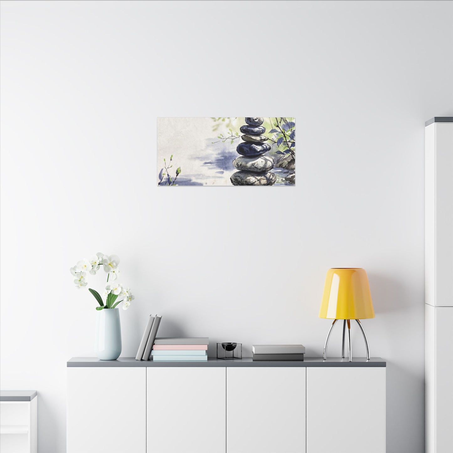 River Stones Sumi E Canvas Art | Serene Zen Art