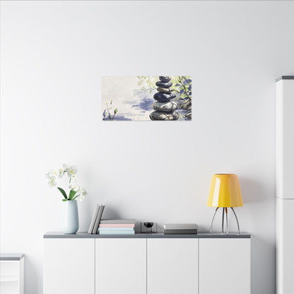 River Stones Sumi E Canvas Art | Serene Zen Art