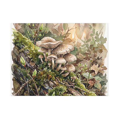 Wild Mushrooms Canvas Art | Spring Japandi Watercolor Art
