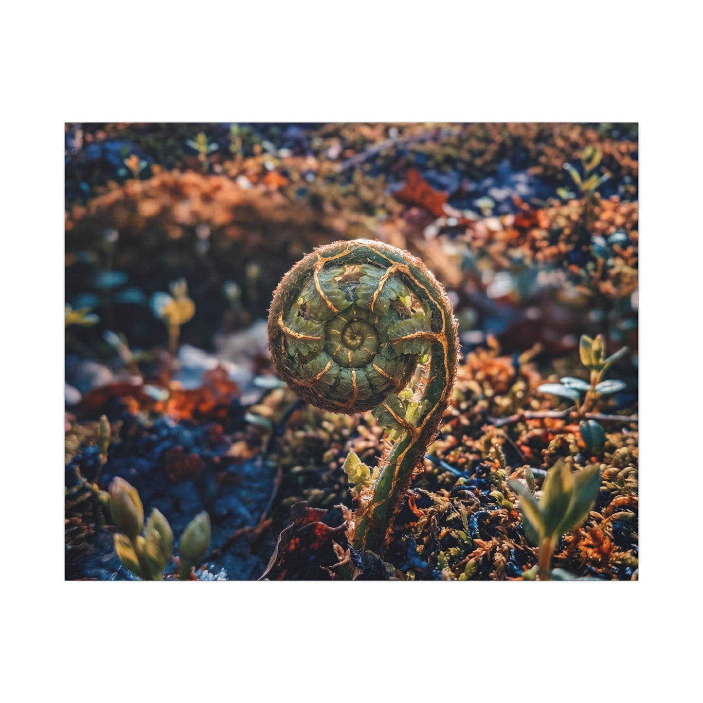 Kintsugi Fern Unfurling in Dappled | Gold Vein Canvas Art