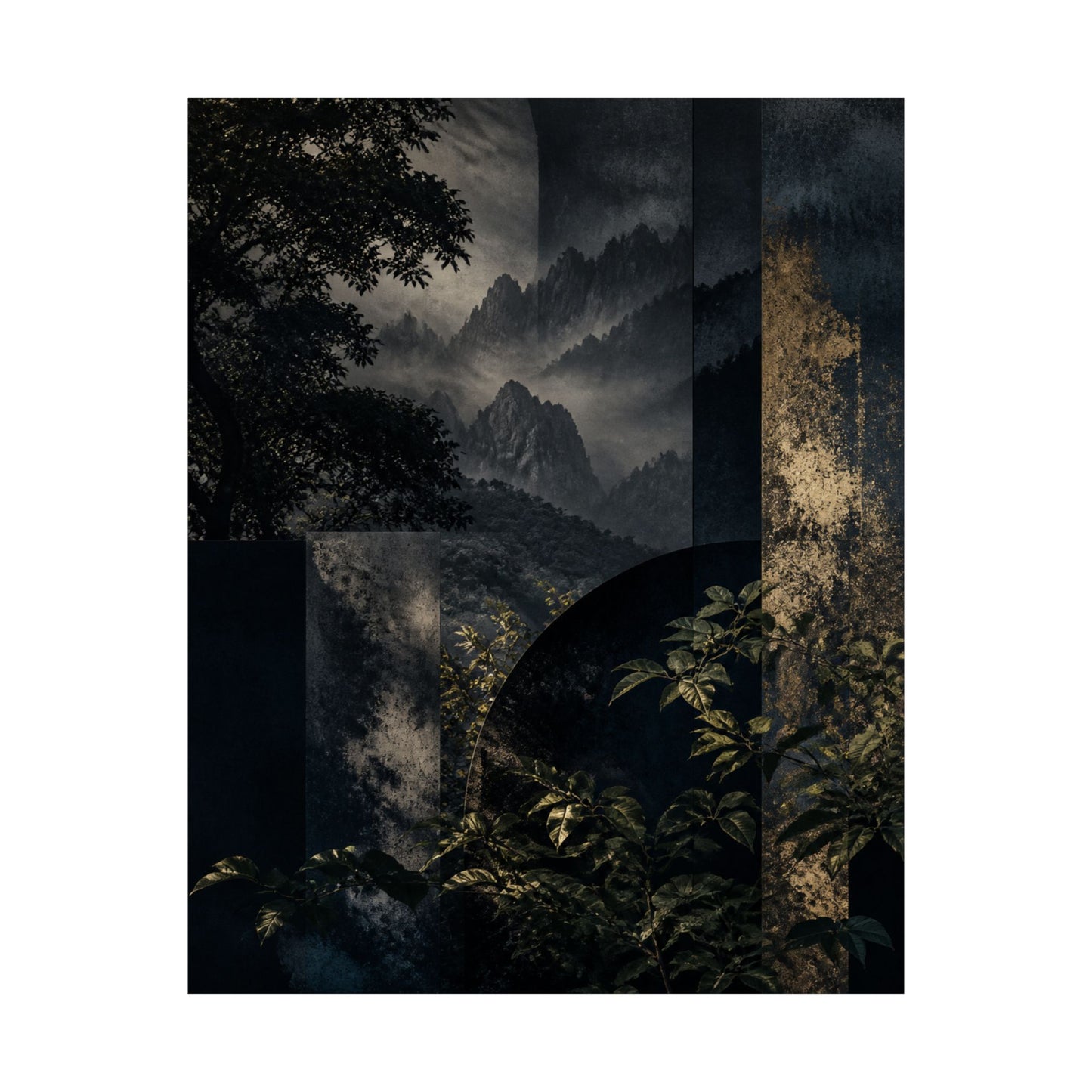 Fukinsei Mountain Mist Wall Art Print - Dark Japandi Moody Minimal