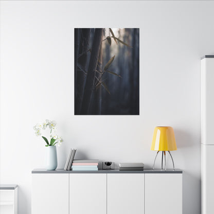 Dark Japandi Bamboo Grove in Dawn | Moody Minimal Canvas Art