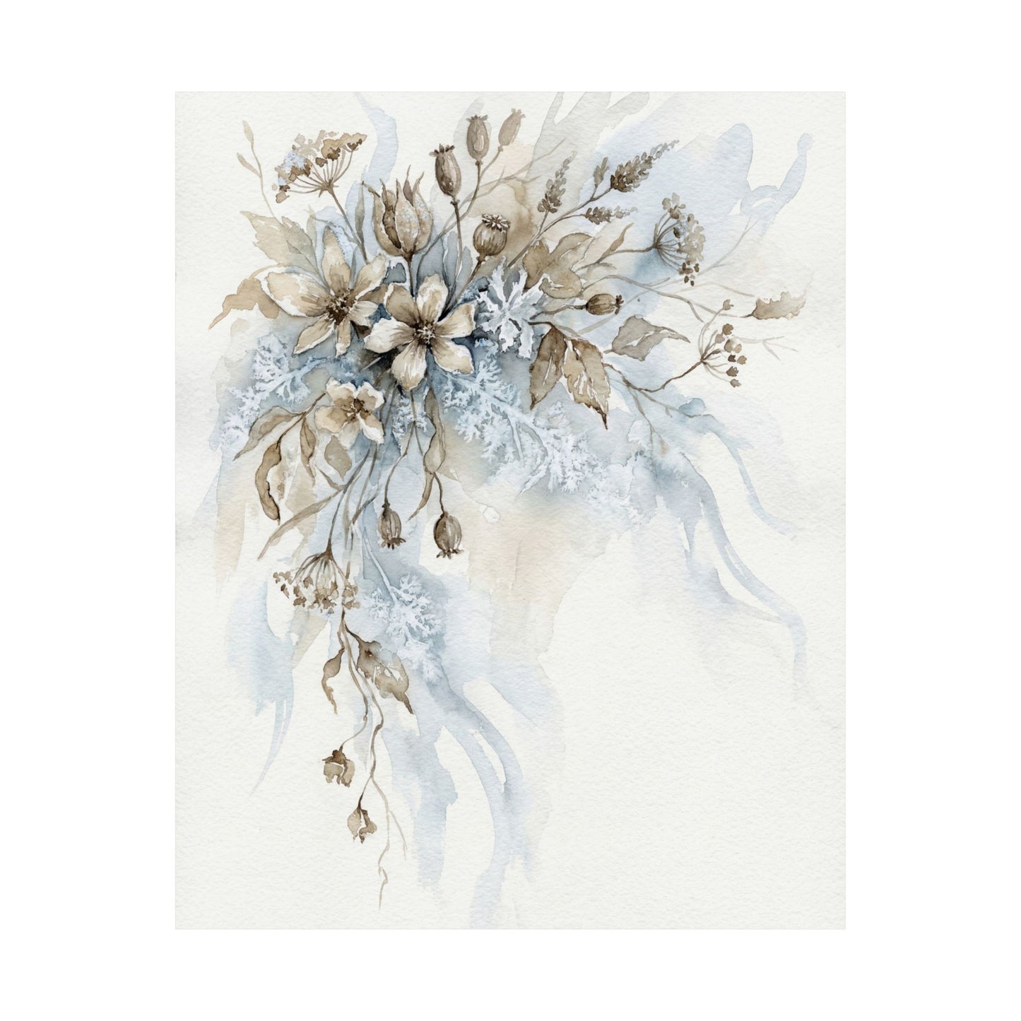 Japandi Dried Flowers in Moonlight | Watercolor Wall Art Print