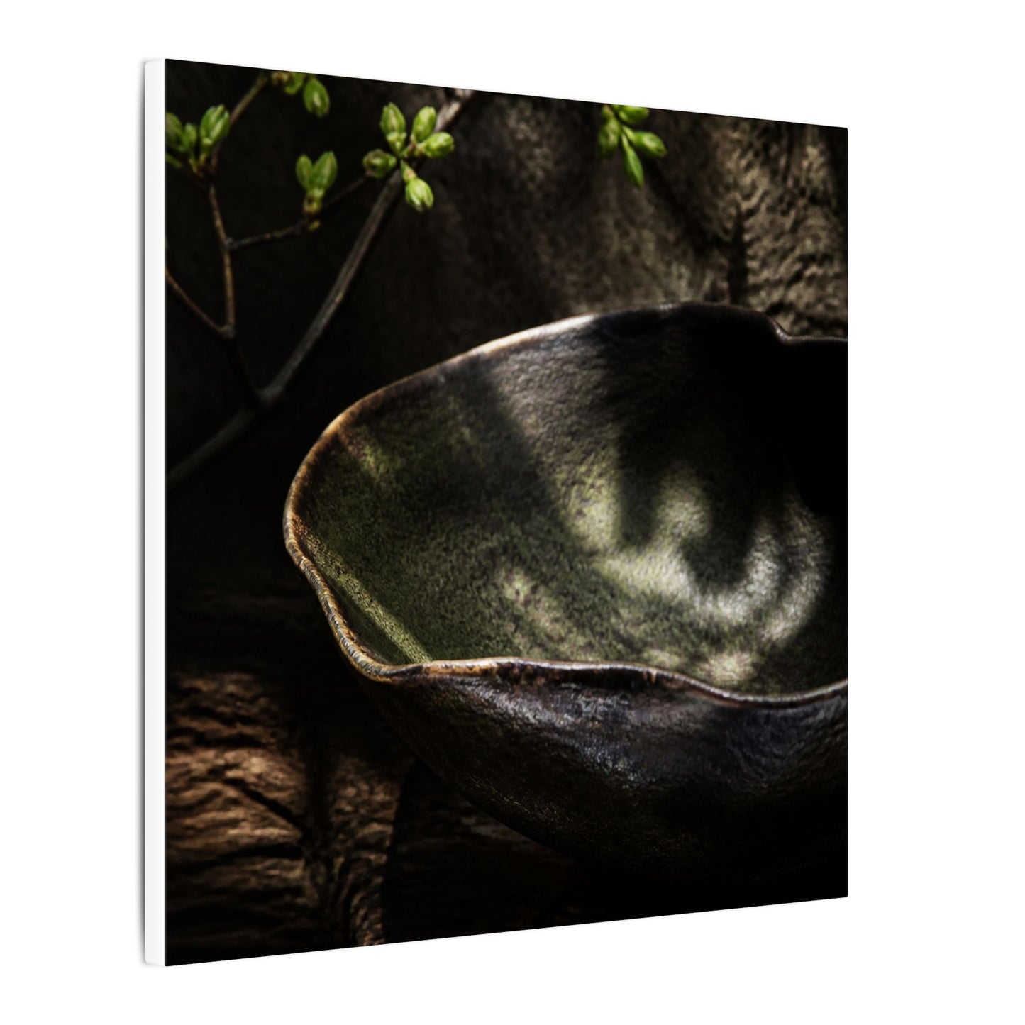 Sophisticated Ceramic Bowl Canvas Art - Dark Texture Dark Japandi