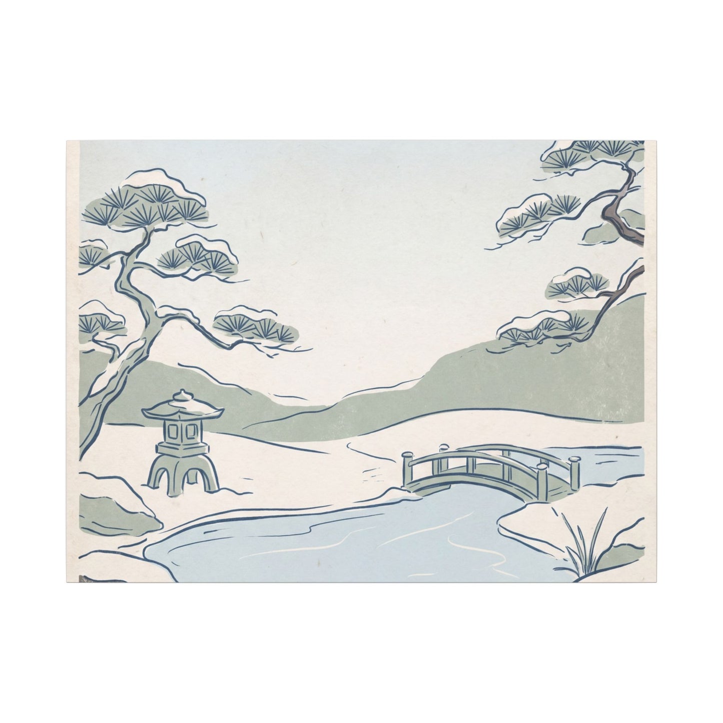 Japandi Moonlit Garden in Moonlight | Minimal Line Canvas Art