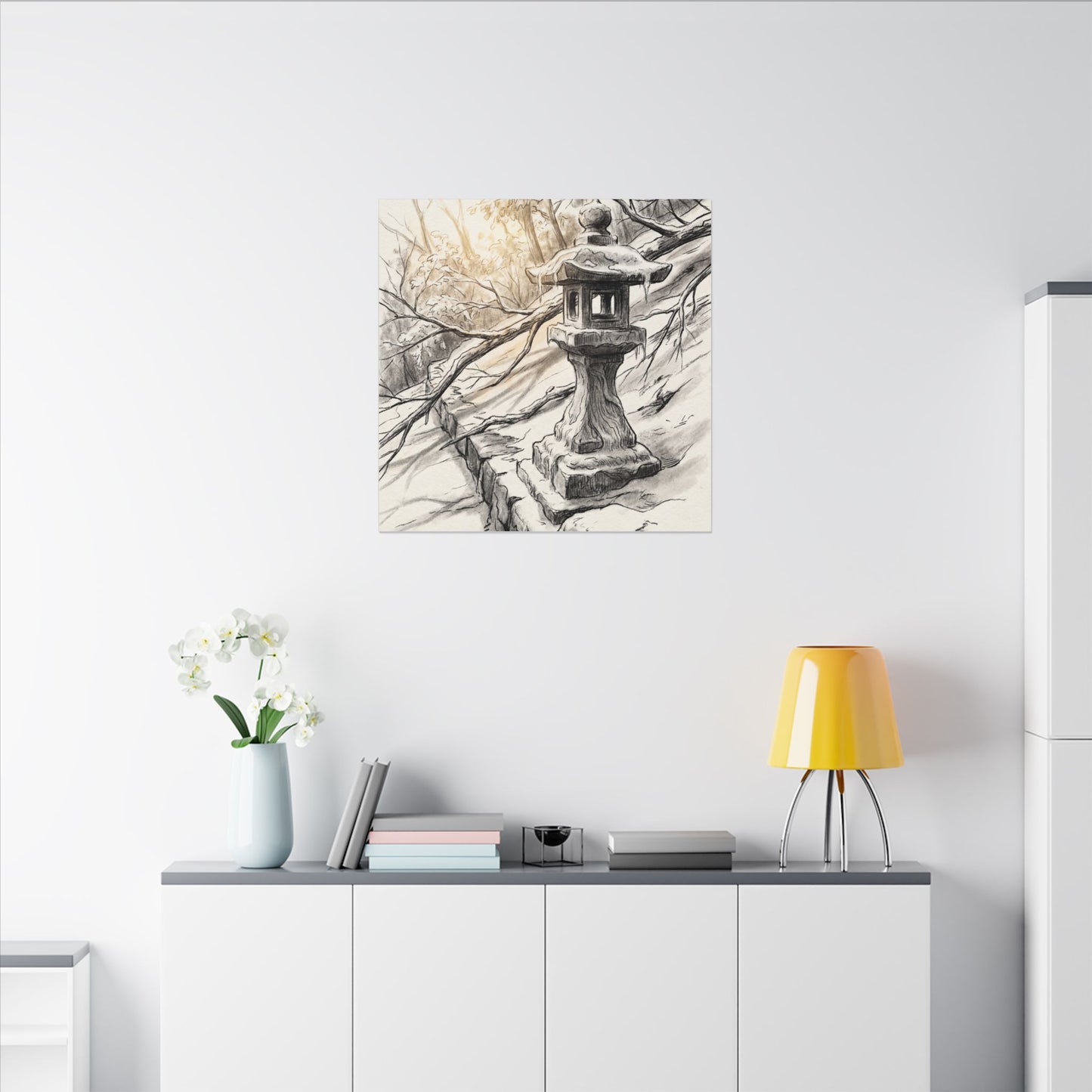 Golden Hour Stone Lantern Canvas Art - Japandi Kanso