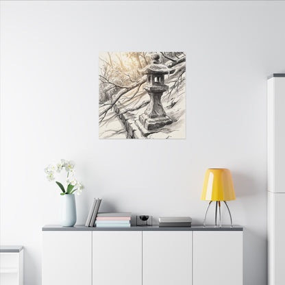 Golden Hour Stone Lantern Canvas Art - Japandi Kanso