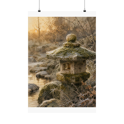 Winter Stone Lantern Watercolor Wall Art Print | Neutral Decor
