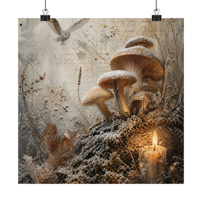 Winter Wild Mushrooms Texture Wall Art Print | Elegant Decor