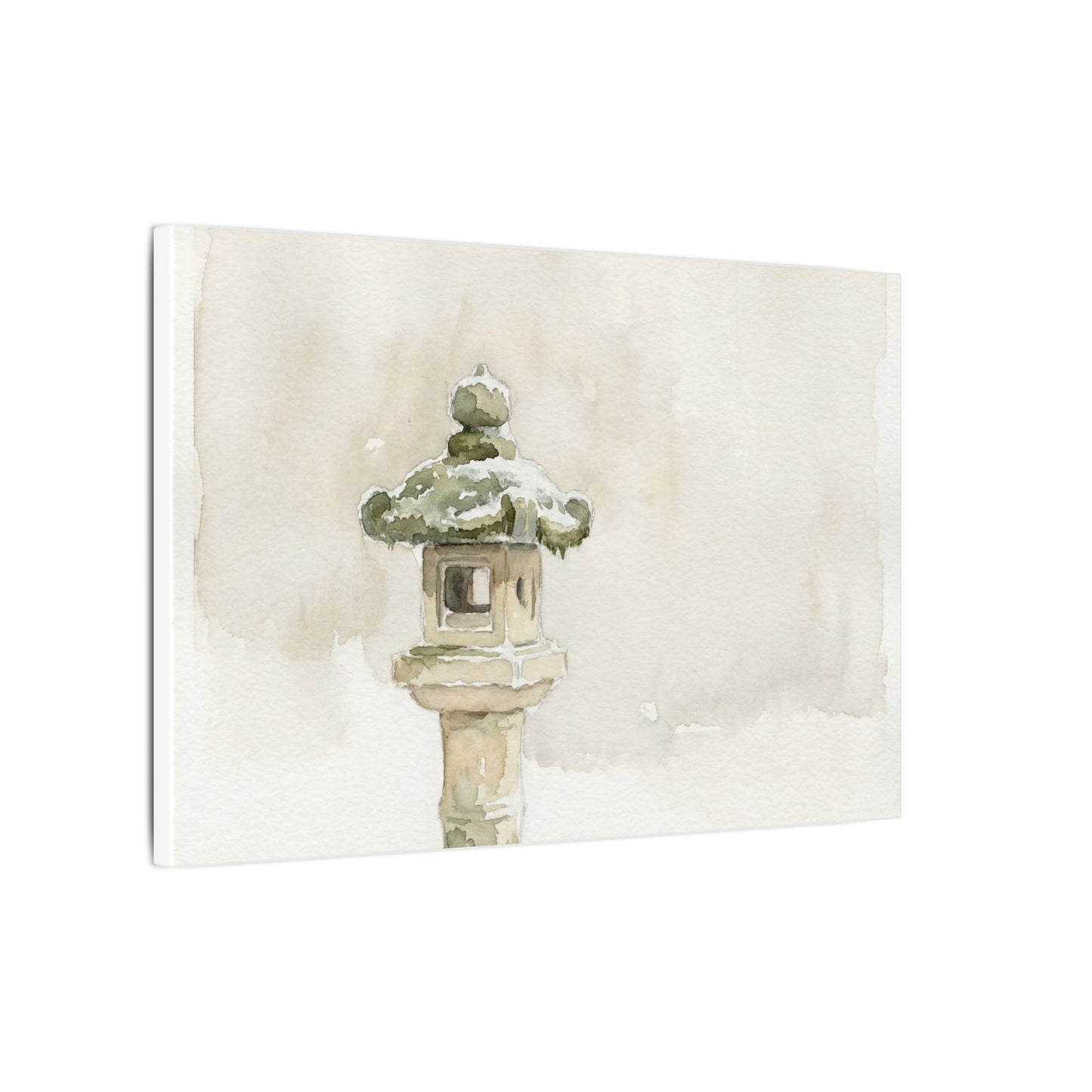 Stone Lantern Winter Canvas Art | Japandi Earthy Design