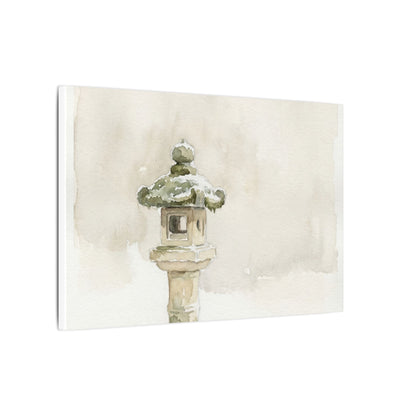 Stone Lantern Winter Canvas Art | Japandi Earthy Design