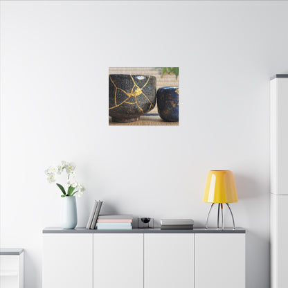 Tea Ceremony Crackle Gold Canvas Art | Philosophical Kintsugi Art