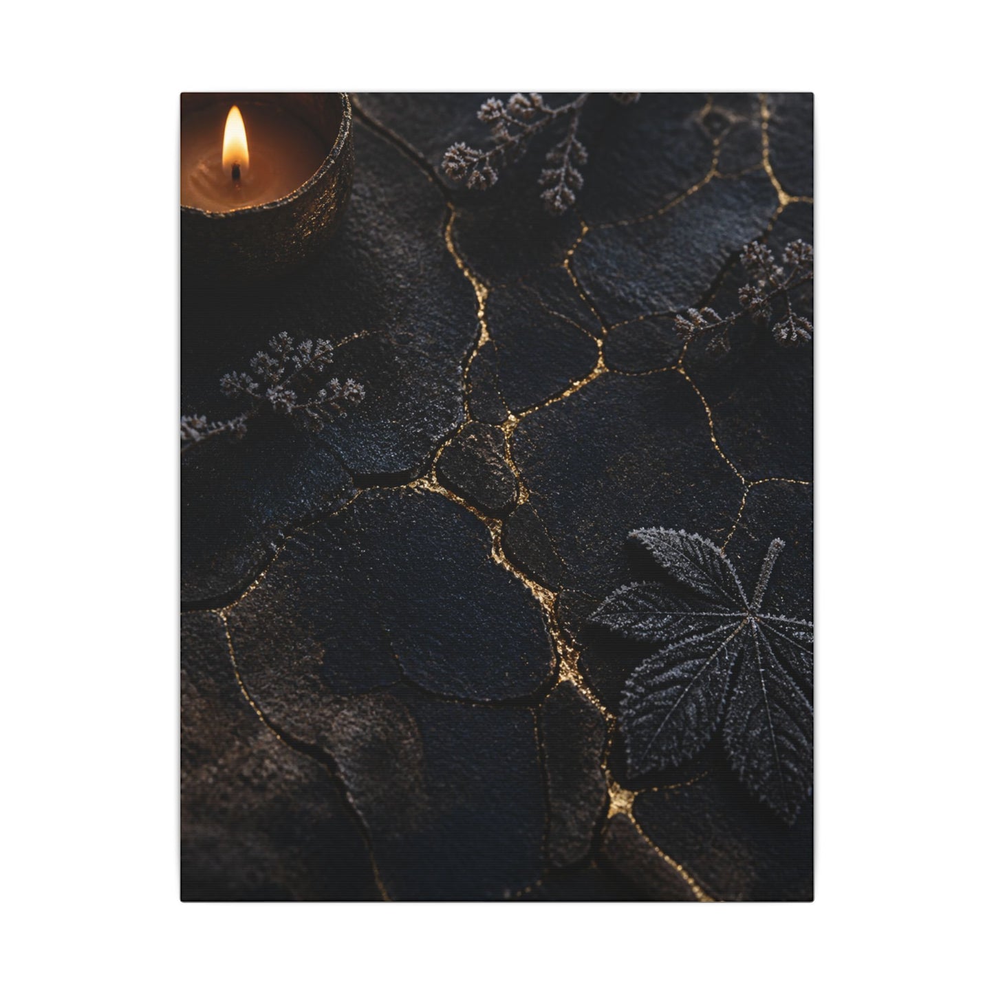 Candlelight Cracked Earth Canvas Art - Dark Japandi Ma