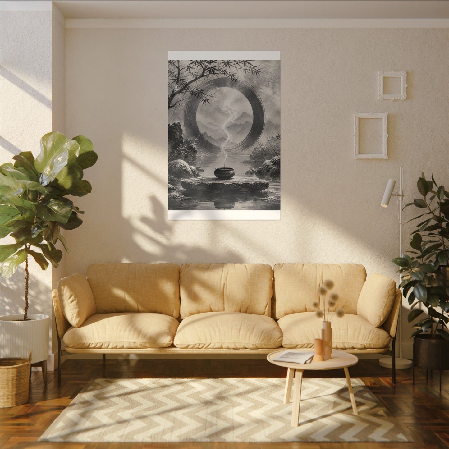 Incense Smoke Canvas Art | Winter Zen Sumi E Art