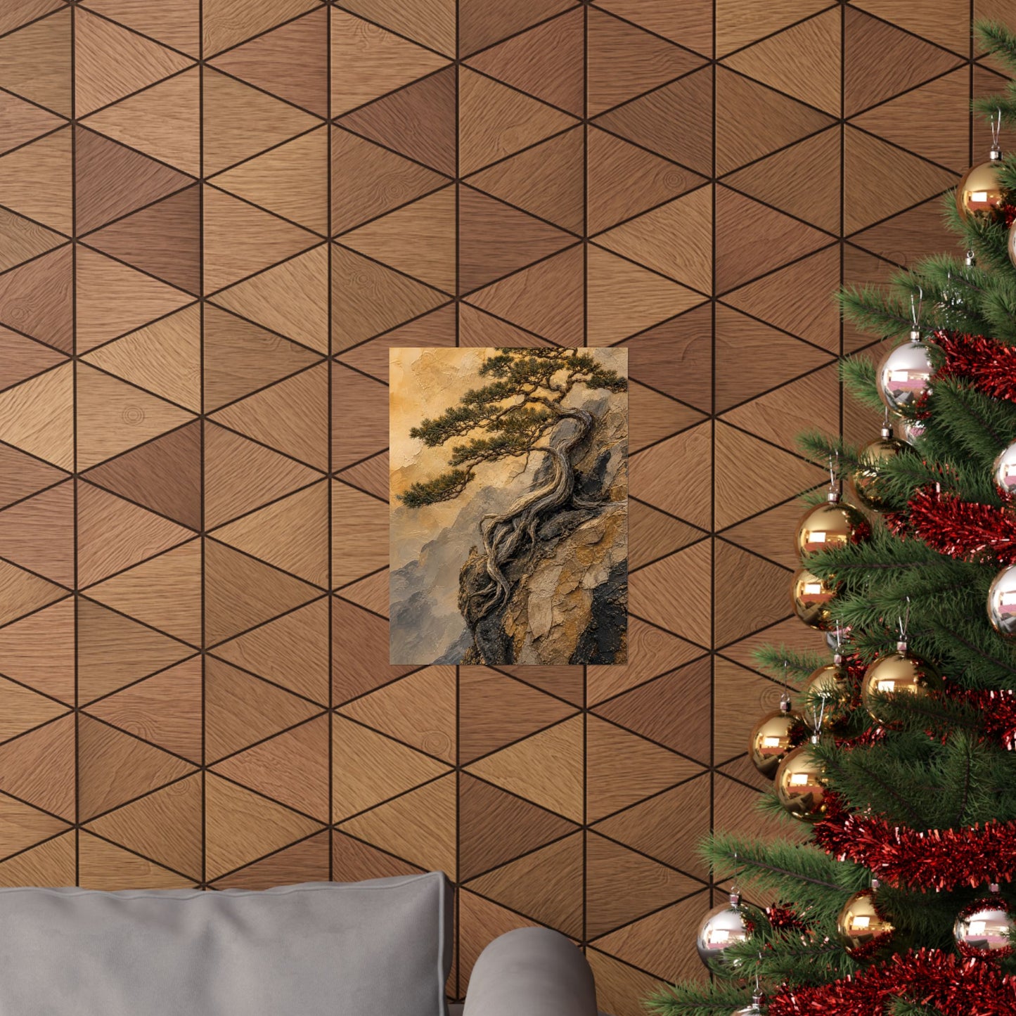 Elegant Pine Tree Wall Art Print - Texture Japandi