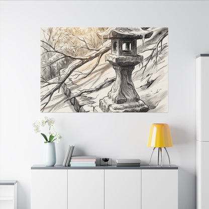 Golden Hour Stone Lantern Canvas Art - Japandi Kanso