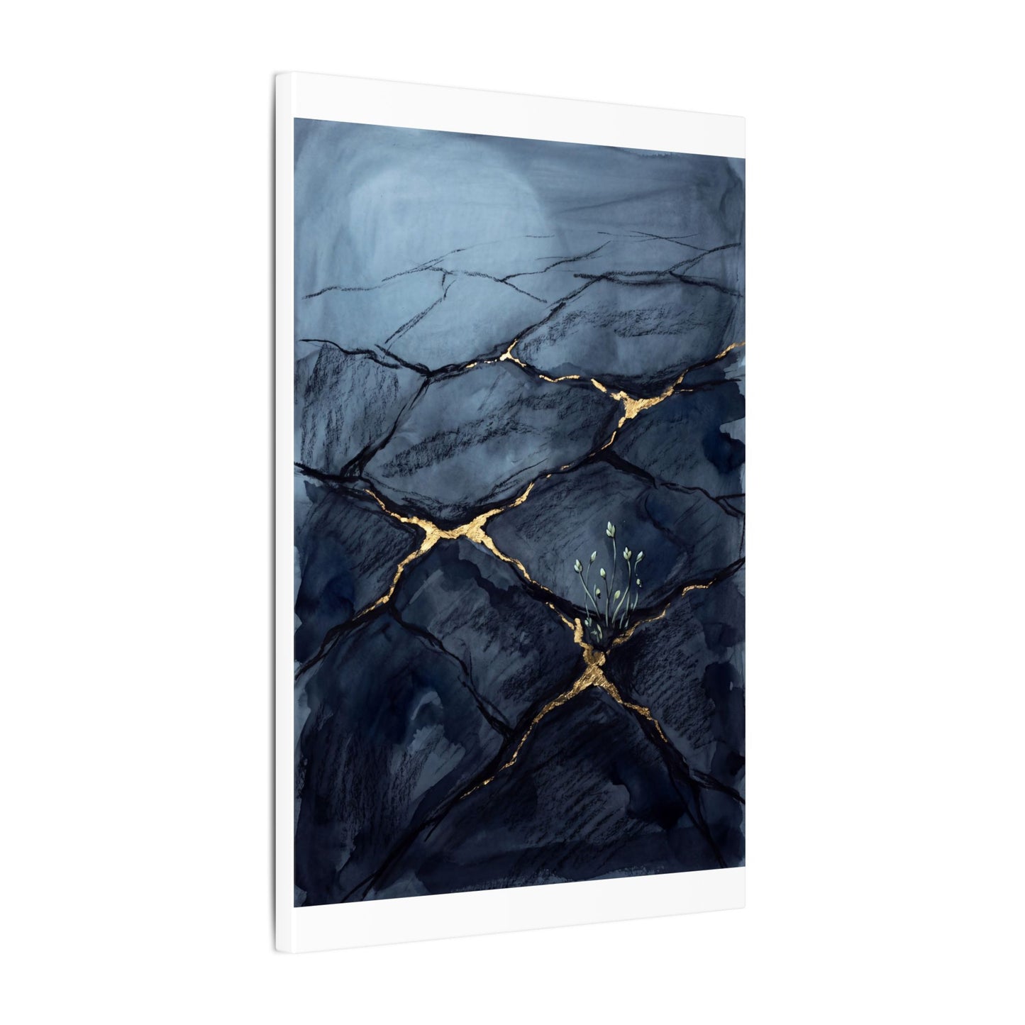 Mono No Aware Cracked Earth Canvas Art - Dark Japandi Charcoal Ink