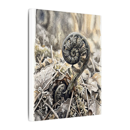 Japandi Fern Unfurling in Golden Hour | Watercolor Canvas Art