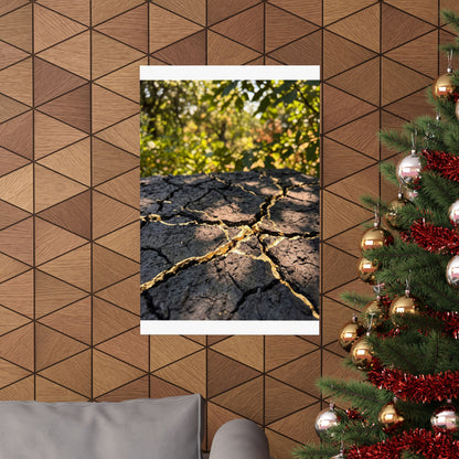 Cracked Earth Wall Art Print | Summer Kintsugi Gold Repair Art