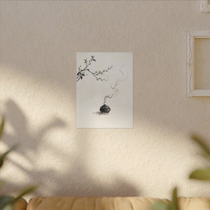 Calm Incense Smoke Canvas Art - Sumi E Zen