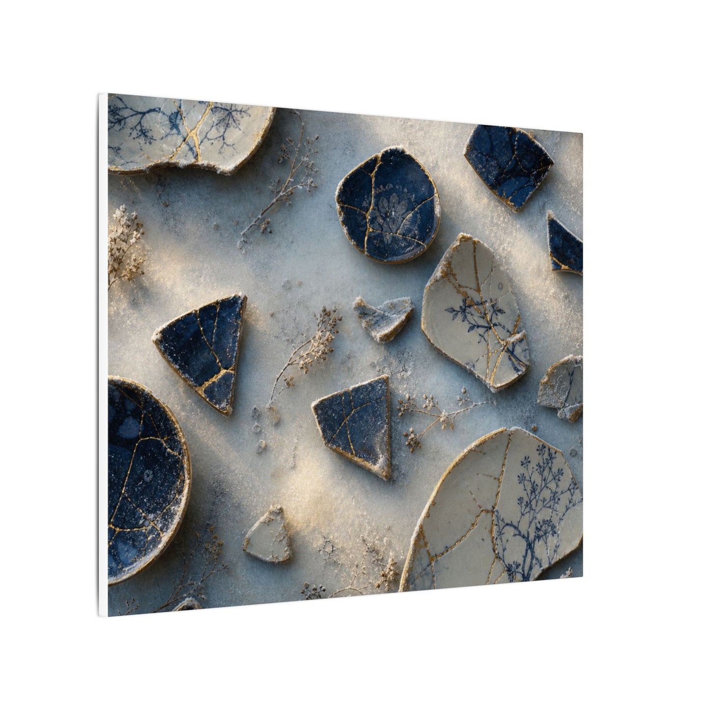 Broken Pottery Canvas Art | Winter Kintsugi Gold Vein Art