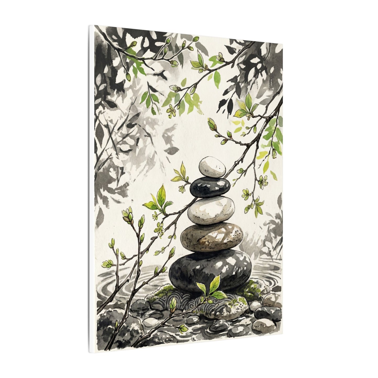 Spring River Stones Japanese Pattern Canvas Art | Elegant Decor