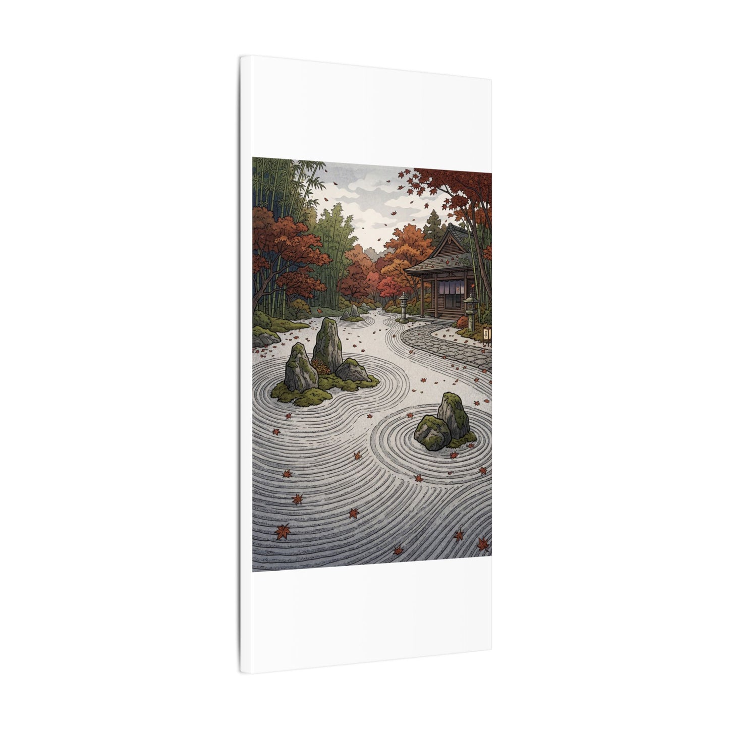Autumn Rock Garden Ukiyo E Inspired Canvas Art | Peaceful Decor
