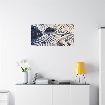Zen Rock Garden in Golden Hour | Sumi E Canvas Art