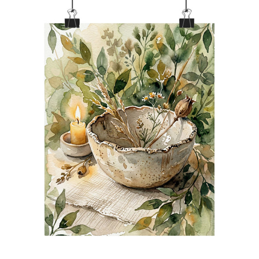 Ceramic Bowl Watercolor Wall Art Print | Neutral Japandi Art